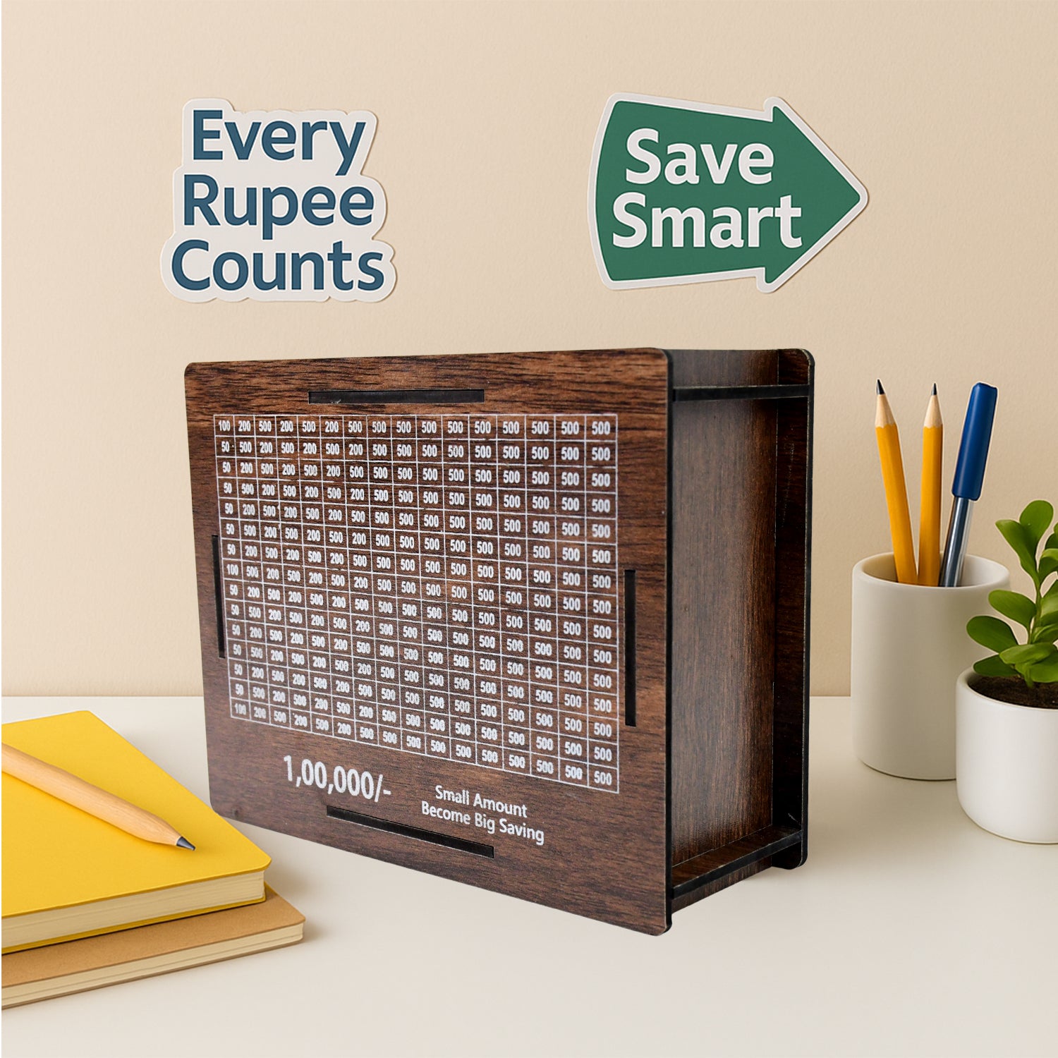 Wooden Money Piggy Bank Money Box (1 Pc  With Marker Pen)