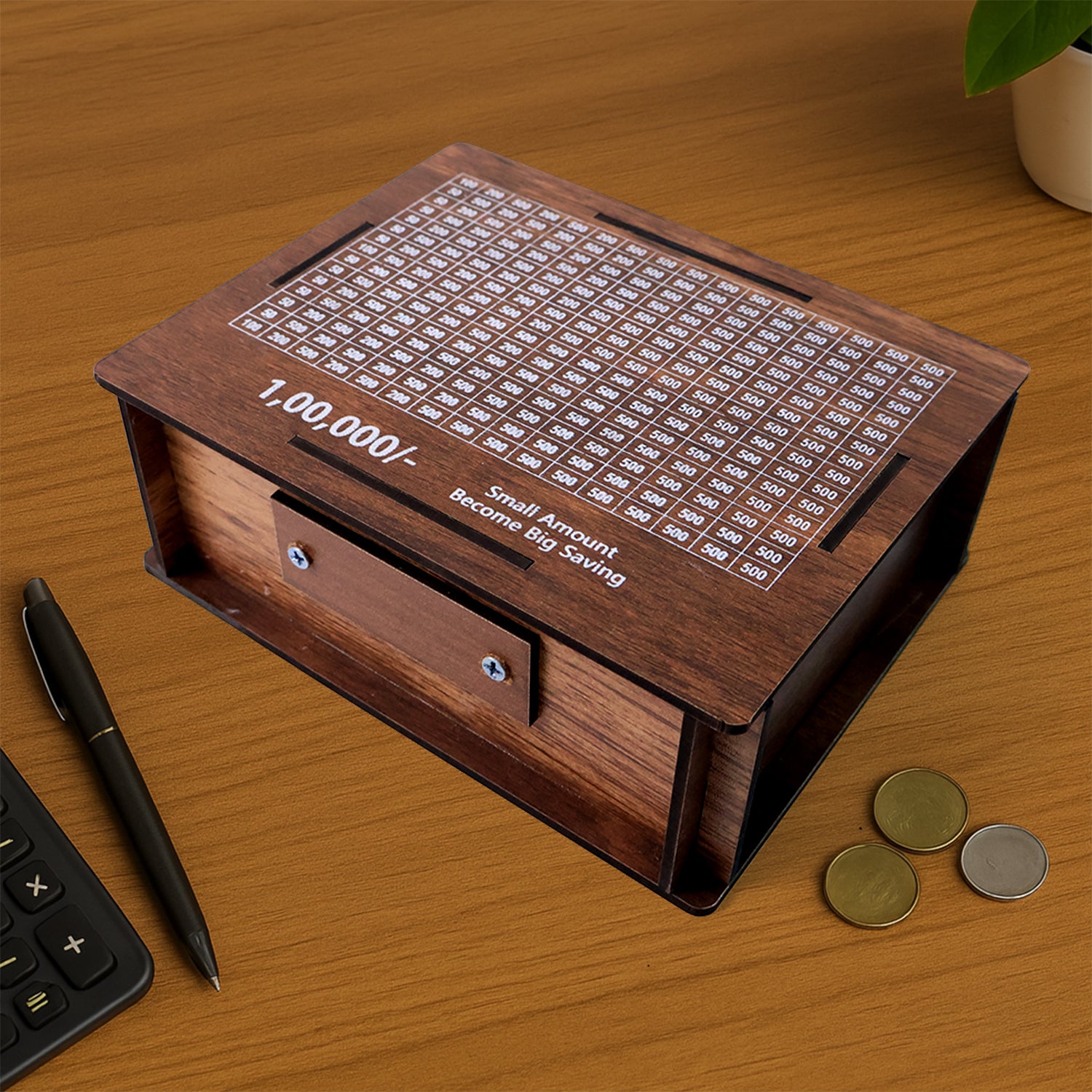 Wooden Money Piggy Bank Money Box (1 Pc  With Marker Pen)