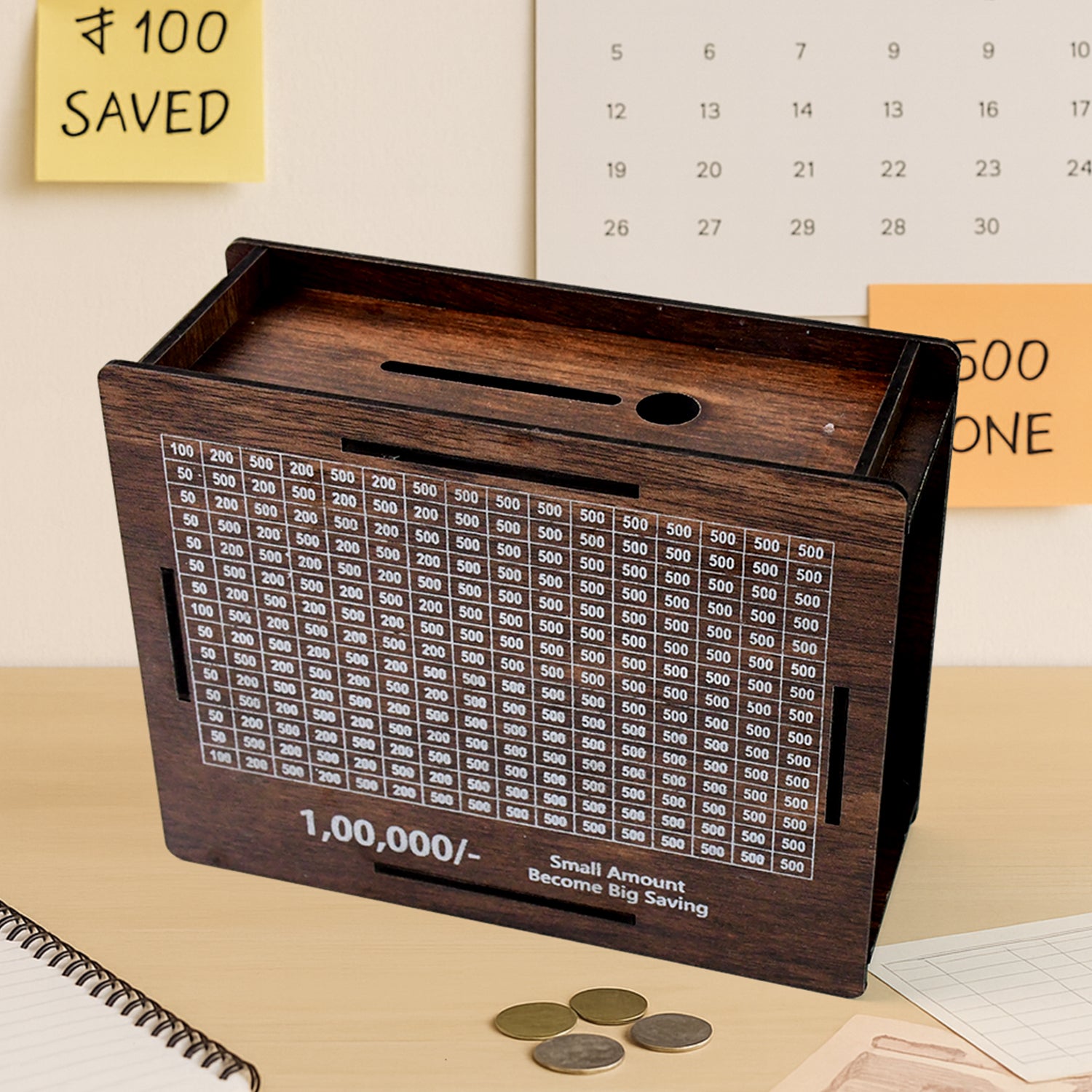 Wooden Money Piggy Bank Money Box (1 Pc  With Marker Pen)